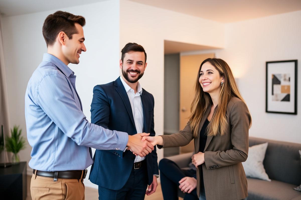 Stretta di mano con clienti soddisfatti